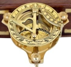 Brass Nautical Sundial Compass with Wooden Case